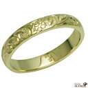 ハワイアンジュエリー リング 指輪 オーダーメイド しっかりした1.75mm厚 幅4mm 14K ゴールド グリーンゴールド バレルリング ハワイ製 手彫りリン...