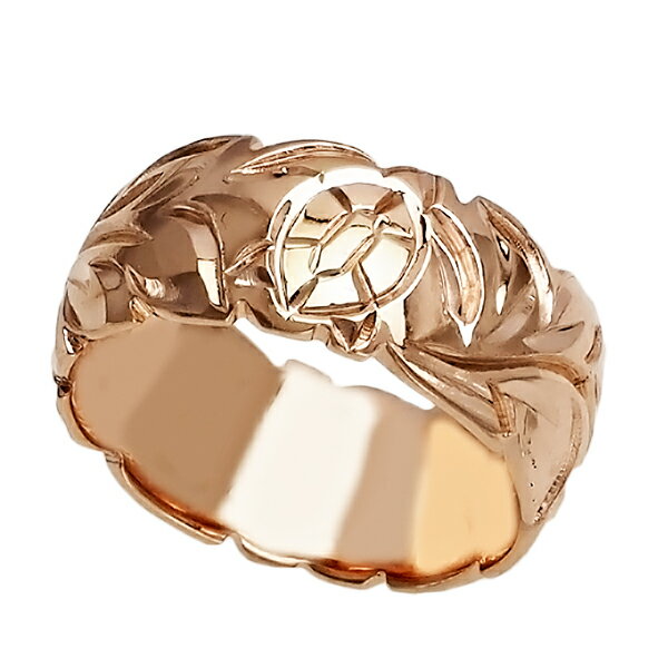 ハワイアンジュエリー リング 指輪 オーダーメイド バレルリング 重厚な立体感2mm厚 幅10mm 14K ゴールド ピンクゴールド ハワイ製 手彫りリング メ...