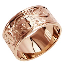 ハワイアンジュエリー リング 指輪 オーダーメイド フラットリング重厚な立体感2mm厚 幅10mm 14K ゴールド ピンクゴールド ハワイ製 手彫りリング メンズ レディース 結婚指輪 マリッジリング ウェディングリング 2号-28号