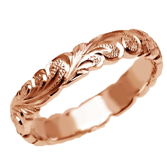 ハワイアンジュエリー リング 指輪 オーダーメイド 重厚な立体感2mm厚 幅4mm 14K ゴールド ピンクゴールド バレルリング ハワイ製 手彫りリング メンズ レディース 結婚指輪 マリッジリング ウェディングリング 2号-28号