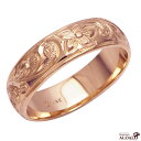 ハワイアンジュエリー リング 指輪 オーダーメイド 重厚な立体感2mm厚 幅6mm 14K ゴールド ピンクゴールド バレルリング ハワイ製 手彫りリング メンズ レディース 結婚指輪 マリッジリング ウェディングリング 2号-28号