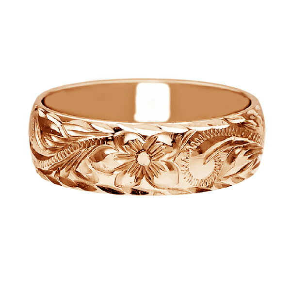 ハワイアンジュエリー リング 指輪 オーダーメイド しっかりした1.75mm厚 幅6mm 14K ゴールド ピンクゴールド バレルリング ハワイ製 手彫りリング...