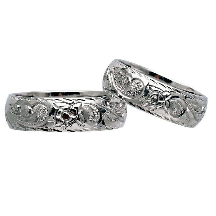 ハワイアンジュエリー リング 指輪 オーダーメイド 1.5mm厚 幅6mm プラチナ950 バレル ペアリング ハワイ製 手彫りリング メンズ レディース 結婚...