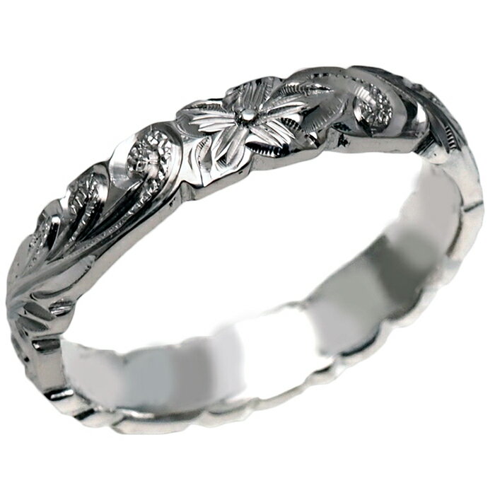 ハワイアンジュエリー リング 指輪 オーダーメイド 1.5mm厚 幅4mm プラチナバレルスクロールリング ハワイ製 手彫りリング メンズ レディース 結婚指輪...