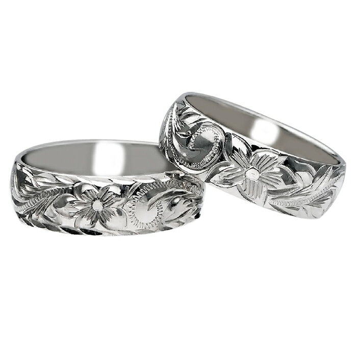 ハワイアンジュエリー リング 指輪 オーダーメイド 1.25mm厚 幅6mm プラチナバレルスクロール ウェディング ペアリング ハワイ製 手彫りリング メンズ...