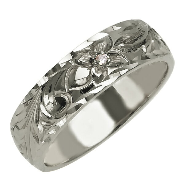 ハワイアンジュエリー リング 指輪 オーダーメイド しっかりした1.75mm厚 幅6mm 14K ゴールド ホワイトゴールド ダイヤモンド バレルリングハワイ製...