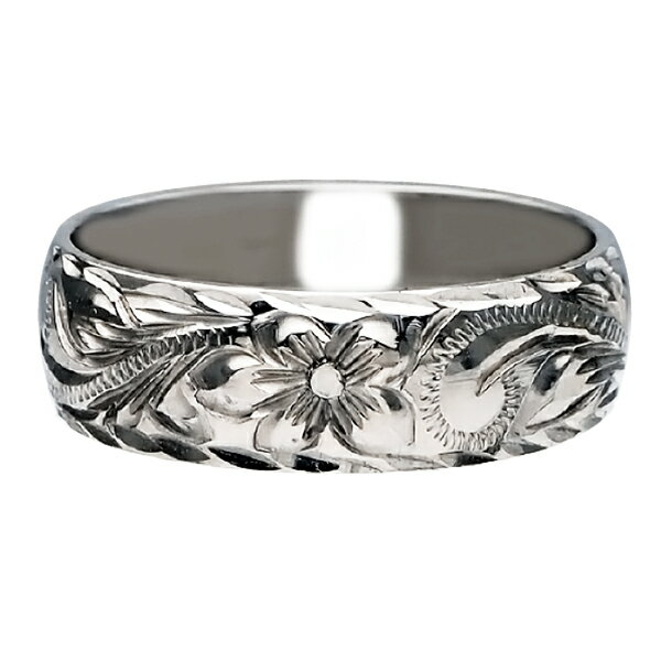 ハワイアンジュエリー リング 指輪 オーダーメイド しっかりした1.75mm厚 幅6mm 14K ゴールド ホワイトゴールド バレルリング ハワイ製 手彫りリン...