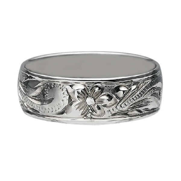 ハワイアンジュエリー リング 指輪 オーダーメイド しっかりした1.75mm厚 幅6mm 14K ゴールド ホワイトゴールド バレルリング ハワイ製 手彫りリン...