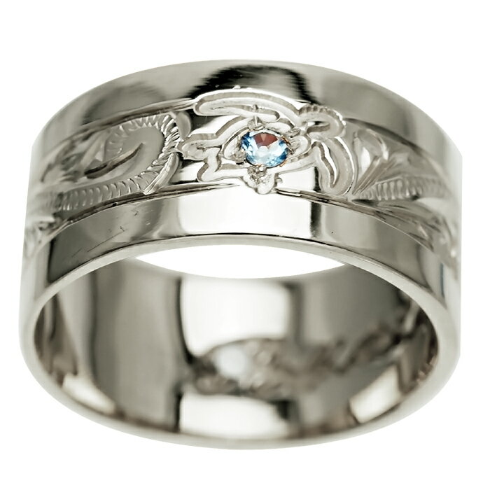 ハワイアンジュエリー リング 指輪 オーダーメイド 重厚な立体感2mm厚 幅10mm 14K ゴールド ホワイトゴールド フラットリング ハワイ製 手彫りリング...