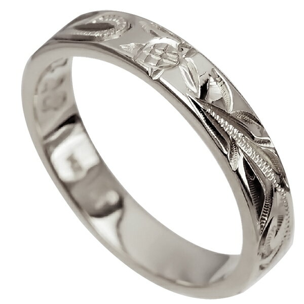 ハワイアンジュエリー リング 指輪 オーダーメイド 1.25mm厚 幅4mm 14K ゴールド ホワイトゴールド フラットリング ハワイ製 手彫りリング メンズ レディース 結婚指輪 マリッジリング ウェディングリング 2号-28号