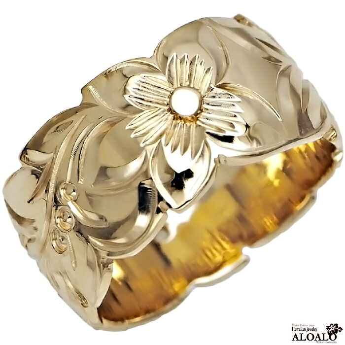 ハワイアンジュエリー リング 指輪 オーダーメイド バレルリング 重厚な立体感2mm厚 幅10mm 14K ゴールド イエローゴールド ハワイ製 手彫りリング ...