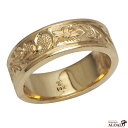ハワイアンジュエリー リング 指輪 オーダーメイド 1.25mm厚 幅6mm 14K ゴールド イエローゴールド フラットリング ハワイ製 手彫りリング メンズ...