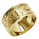 ハワイアンジュエリー リング 指輪 オーダーメイド しっかりした1.5mm厚 幅10mm 14K ゴールド イエローゴールド フラットリング ハワイ製 手彫りリング メンズ レディース 結婚指輪 マリッジリング ウェディングリング 2号-28号