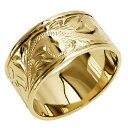ハワイアンジュエリー リング 指輪 オーダーメイド フラットリング重厚な立体感2mm厚 幅10mm 14K ゴールド イエローゴールド ハワイ製 手彫りリング ...