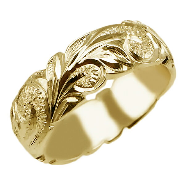 ハワイアンジュエリー リング 指輪 オーダーメイド 重厚な立体感2mm厚 幅6mm 14K ゴールド イエローゴールド ハワイ製 手彫りリング メンズ レディース 結婚指輪 マリッジリング ウェディングリング 2号-28号 バレルリング