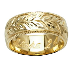 ハワイアンジュエリー リング 指輪 オーダーメイド 1.5mm厚 幅8mm 14K ゴールド イエローゴールド バレルリング ハワイ製 手彫りリング メンズ レディース 結婚指輪 マリッジリング ウェディングリング 2号-28号