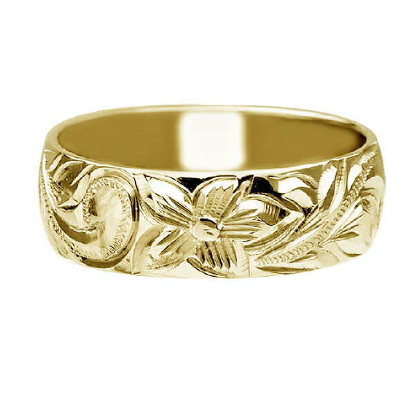 ハワイアンジュエリー リング 指輪 オーダーメイド しっかりした1.75mm厚 幅6mm 14K ゴールド イエローゴールド バレルリング ハワイ製 手彫りリン...