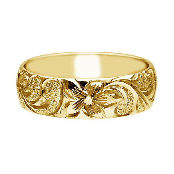 ハワイアンジュエリー リング 指輪 オーダーメイド しっかりした1.75mm厚 幅6mm 14K ゴールド イエローゴールド バレルリング ハワイ製 手彫りリン...