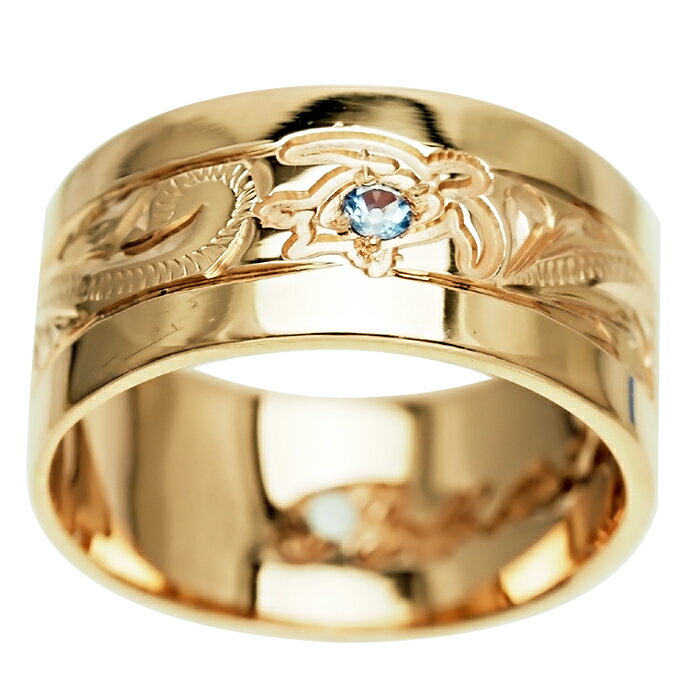 ハワイアンジュエリー リング 指輪 オーダーメイド お手軽な1.0mm厚 幅10mm 14K ゴールド イエローゴールド フラットリング ハワイ製 手彫りリング メンズ レディース 結婚指輪 マリッジリング ウェディングリング 2号-28号