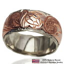 ハワイアンジュエリー リング 指輪 オーダーメイド 幅10mm 14K ゴールド 2トーンリング ピンクホワイトゴールド バレルリング ハワイ製 手彫りリング ...