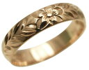ハワイアンジュエリー リング 指輪 オーダーメイド 1.5mm厚 幅8mm 14K ゴールド ピンクゴールド チューブローズバレルリング ハワイ製 手彫りリング メンズ レディース 結婚指輪 マリッジリング ウェディングリング 2号-28号