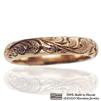 ハワイアンジュエリー リング 指輪 オーダーメイド しっかりした1.75mm厚 幅4mm 14K ゴールド ピンクゴールド バレルリング ハワイ製 手彫りリング メンズ レディース 結婚指輪 マリッジリング ウェディングリング 2号-28号