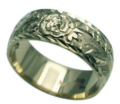 ハワイアンジュエリー リング 指輪 オーダーメイド しっかりした1.75mm厚 幅8mm 14K ゴールド ホワイトゴールド チューブローズバレルリング ハワイ...