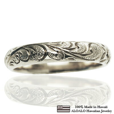 ハワイアンジュエリー リング 指輪 オーダーメイド お手軽な1.25mm厚 幅4mm 14K ゴールド ホワイトゴールド バレルリング ハワイ製 手彫りリング ...