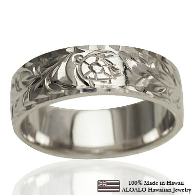 ハワイアンジュエリー リング 指輪 オーダーメイド 重厚な立体感2mm厚 幅6mm 14K ゴールド ホワイトゴールド フラットリング ハワイ製 手彫りリング ...