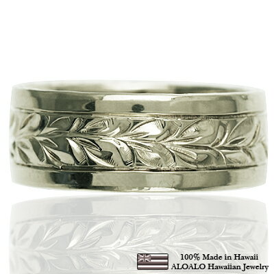 ハワイアンジュエリー リング 指輪 オーダーメイド しっかりした1.5mm厚 幅8mm 14K ゴールド ホワイトゴールド スペシャルプレーンフラットリング ハ...