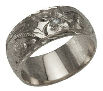 ハワイアンジュエリー リング 指輪 オーダーメイド しっかりした1.75mm厚 幅8mm 14K ゴールド ホワイトゴールド ダイヤモンドバレルリング ハワイ製...