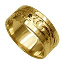 ハワイアンジュエリー リング 指輪 オーダーメイド お手軽な1.0mm厚 幅8mm 14K ゴールド イエローゴールド ブラックダイヤ入り スペシャルプレーンリ...