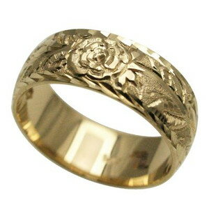 ハワイアンジュエリー リング 指輪 オーダーメイド 重厚な立体感2mm厚 幅8mm 14K ゴールド イエローゴールド チューブローズバレルリング ハワイ製 手...