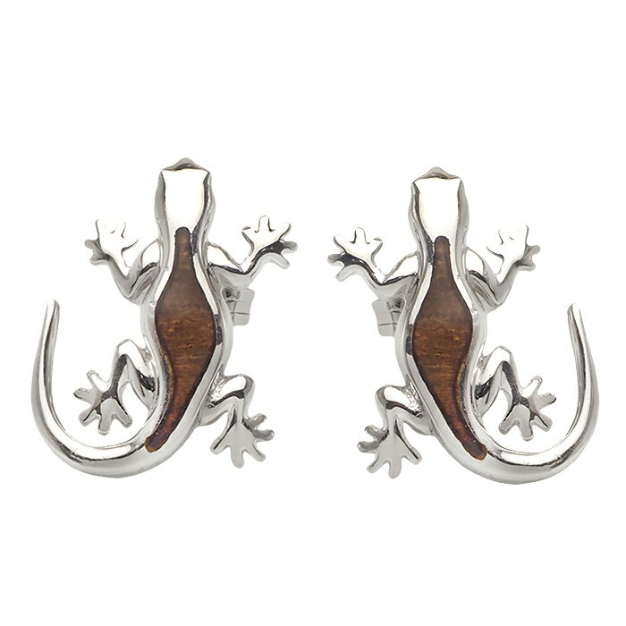 ハワイアンジュエリー ピアス イヤリング コアウッド ゲッコー ヤモリ メンズ レディース シルバー ロジウムコーティング ハワイアンコアウッド