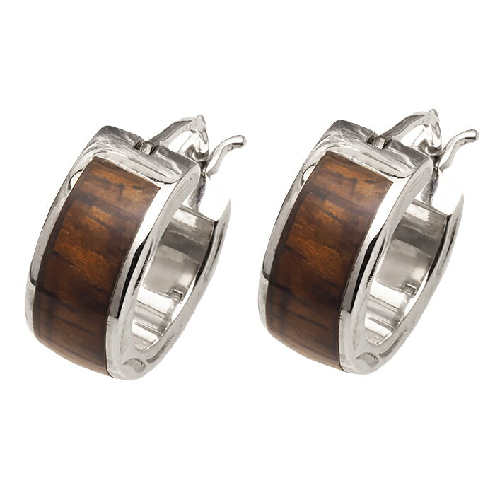 ハワイアンジュエリー ピアス フープピアス コアウッドリングピアス メンズ レディース シルバー ロジウムコーティング ハワイアンコアウッド