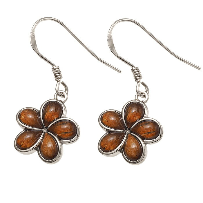 ハワイアンジュエリー ピアス イヤリング コアウッド プルメリア フックピアス ロジウムコーティング 12mm レディース シルバー