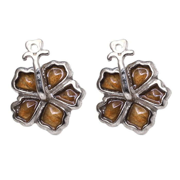 ハワイアンジュエリー ピアス イヤリング シルバー925 コアウッド ミニ ハイビスカス スタッドピアス ロジウムコーティング レディース アロアロ