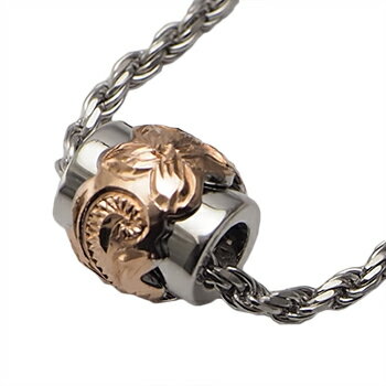 ハワイアンジュエリー ペンダント トップ ネックレス 2トーン スクロール タル バレル 手彫り ピンクゴールド コーティング