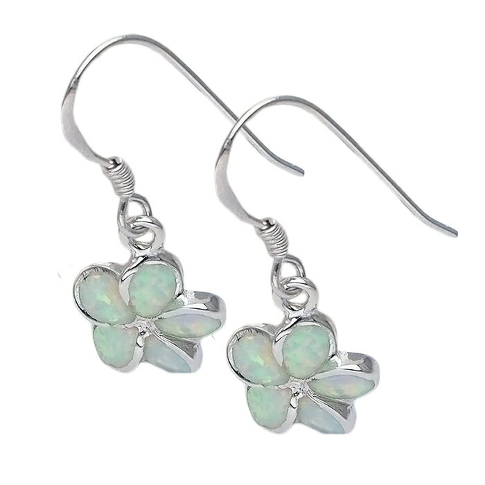 ハワイアンジュエリー ピアス イヤリング ホワイトオパール プルメリアフックピアス ロジウムコーティング レディース シルバー プルメリア