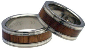 ハワイアンジュエリー リング ペアリング コアウッド チタンリング メンズ レディース 指輪 刻印 alamea 8mm シルバーライン ハワイアンコア 7号-23.5号