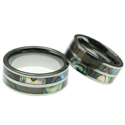 ハワイアンジュエリー ペアリング タングステン 2ライン アバロンシェルリング 8mm幅 メンズ レディース 指輪 刻印 タングステン アバロン シェル 9号-...