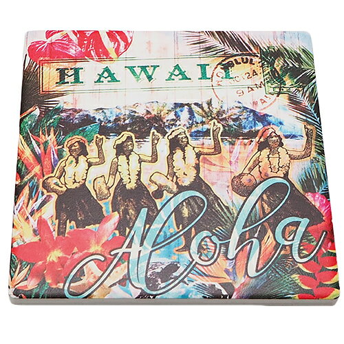 ハワイアン 雑貨 セラミック コースター 4枚セット トロピカル 南国 ダイニング インテリア Hawaii ハワイ　HULA　フラ