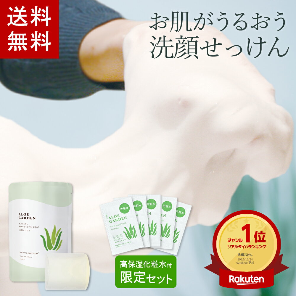 送料無料 | お一人様1点 | アロエガーデン 洗顔せっけん 限定セット【高保湿化粧水 お試し 5回分付き】[小林製薬] ニキビ 肌荒れ 防ぐ くすみケア 保湿 しっとり うるおい アロエベラ 固形 石鹸 スキンケア ソープ 洗顔料 石けん お試し トライアルのサムネイル