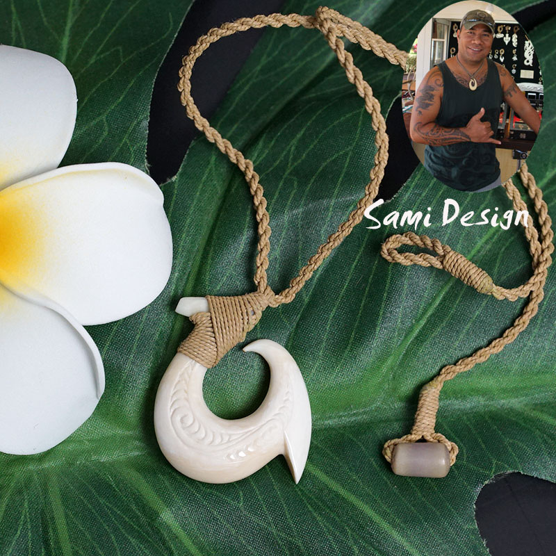 フィッシュフック ハワイアンジュエリーSami Design 1点モノ★再入荷無し★Oval ハワイの伝統的貴重な素材の骨