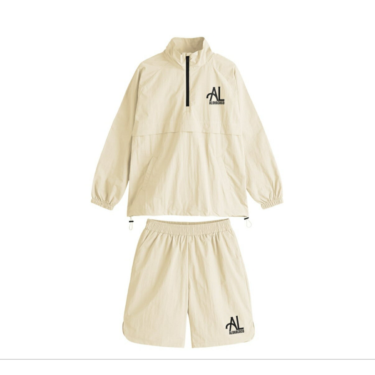 ALOHACOCO ORIGINAL “AL” LOGO SET UP(オフホワイト)刺繍ロゴセットアップナイロン素材アジャスター付き夏のアウトドアにもオススメ男女兼用UNISEX予約商品送料無料ラッピング無料