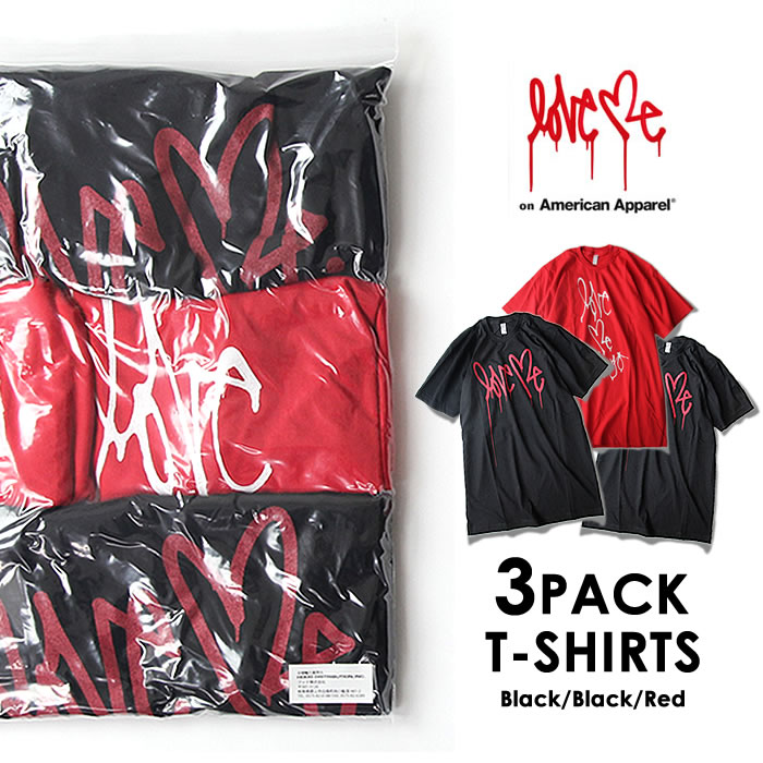 アメアパ Love me ラブミー 3PACK Tシャツ (Black×2 Red×1) on American Apparel カーティス・クーリグ アメリカンアパレル