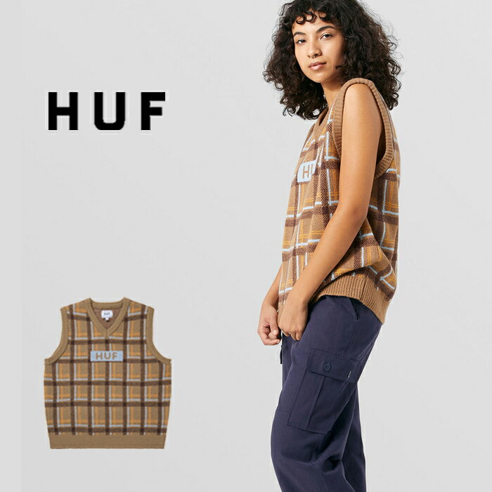 HUF ハフ レディース ベスト WKN0059 LOGO SWEATER VEST ジャカード チェック Vネック 220830 【SPS2403】