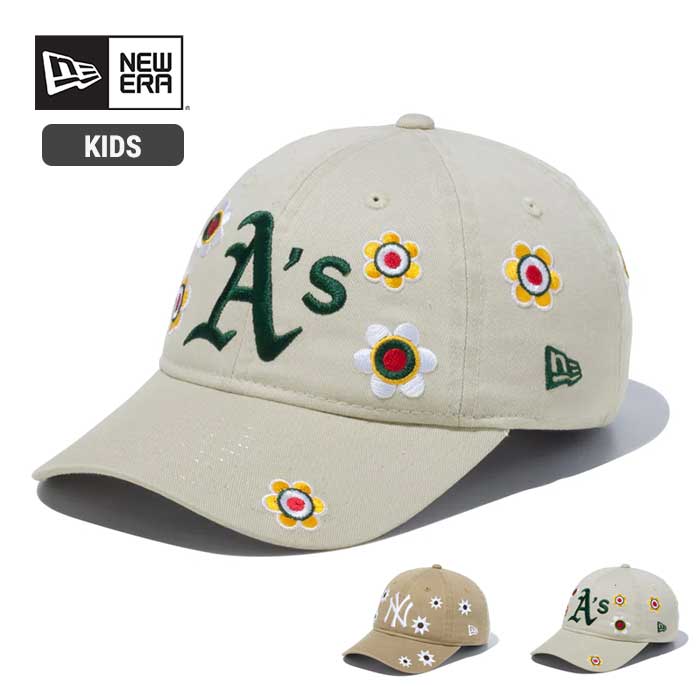 ニューエラ キッズ キャップ YOUTH 920 Youth 9TWENTY MLB Flower Embroidery (13762817 /13762816) ヤンキース アスレチックス 帽子 (231226)