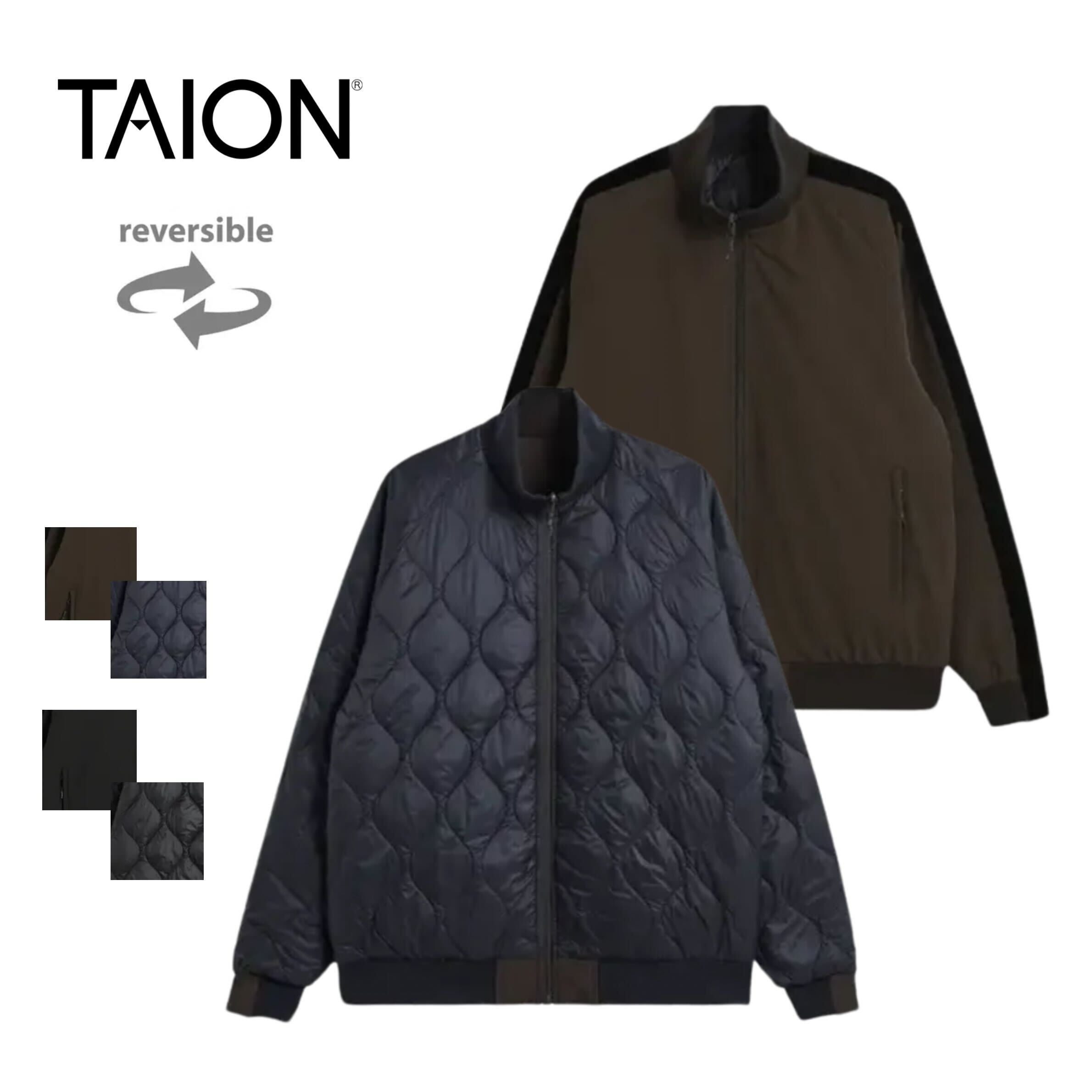 【最大P19倍!!20日は5と0のつく日!!】タイオン ジャパンスペシャル トラック ダウンジャケット TAION-JK13JS メンズ 黒/ブラック/ダークチョコ M/L/XL 保温 アウター 収納袋付 リバーシブル スポーティ トラックジャケット