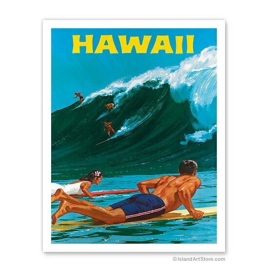 ビーチ・海・山・植物・景色・風景Big Wave Surfing at Waimea（ビッグウェーブサーフィン アット ワイメア）（Chas Allen）ハワイアン インテリア・アート・絵画・アーティスト